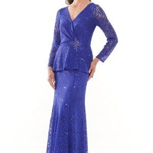 Elegant Blue Long Sleeve Lace Dress